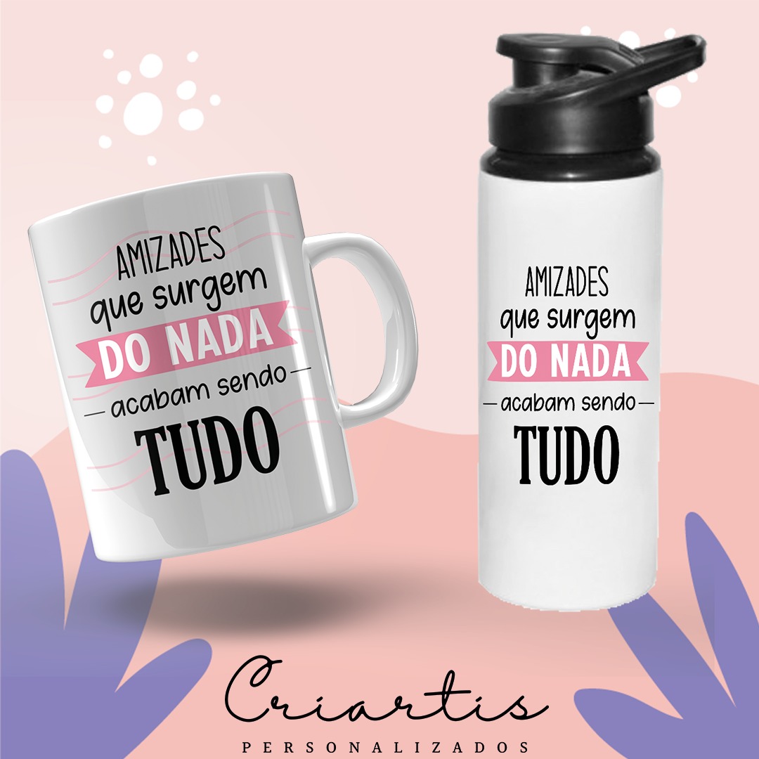 Kit Caneca Garrafa 700 Ml Amizades Que Surgem Do Nada Criartis